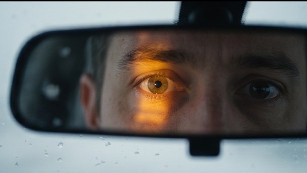 Driver checking the rear-view mirror
