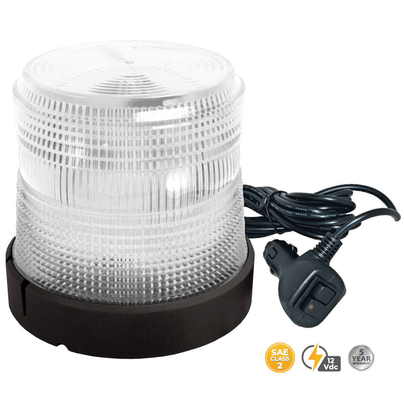 WHITE LOW PROFILE MAGNETIC MOUNT FLEET LED BEACON #201ZM-12V-C